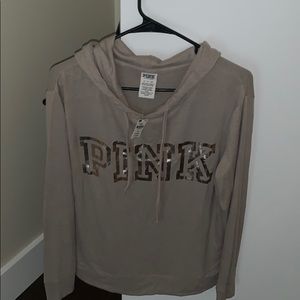 VS pink Taupe soft tee logo hoodie
